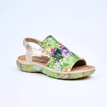 RIEKER Värikkäät Vihreä-Kulta Sandaalit - Naisten juhlasandaalit - 64841-90 - 1