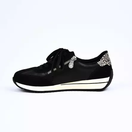 RIEKERSneakerit Musta Leopardikuosi - Naisten nauhalliset kävelykengät - N1210-00 - 2