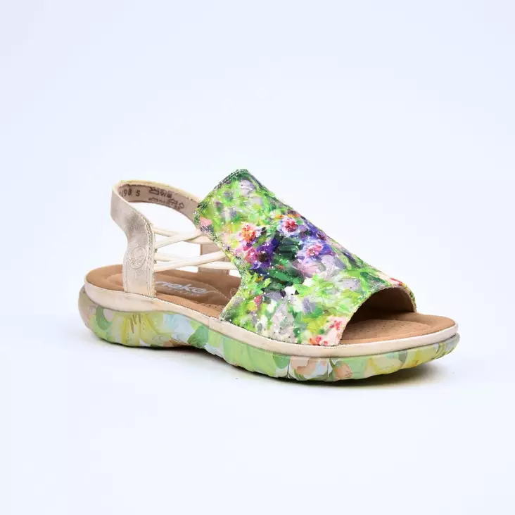 RIEKER Värikkäät Vihreä-Kulta Sandaalit - Naisten juhlasandaalit - 64841-90 - 1