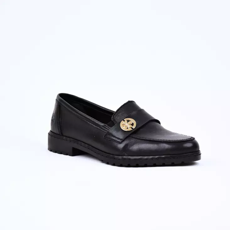 RIEKER Kävelykengät Musta Nahka - Naisten nauhattomat kävelykengät - 51861-00 - 1