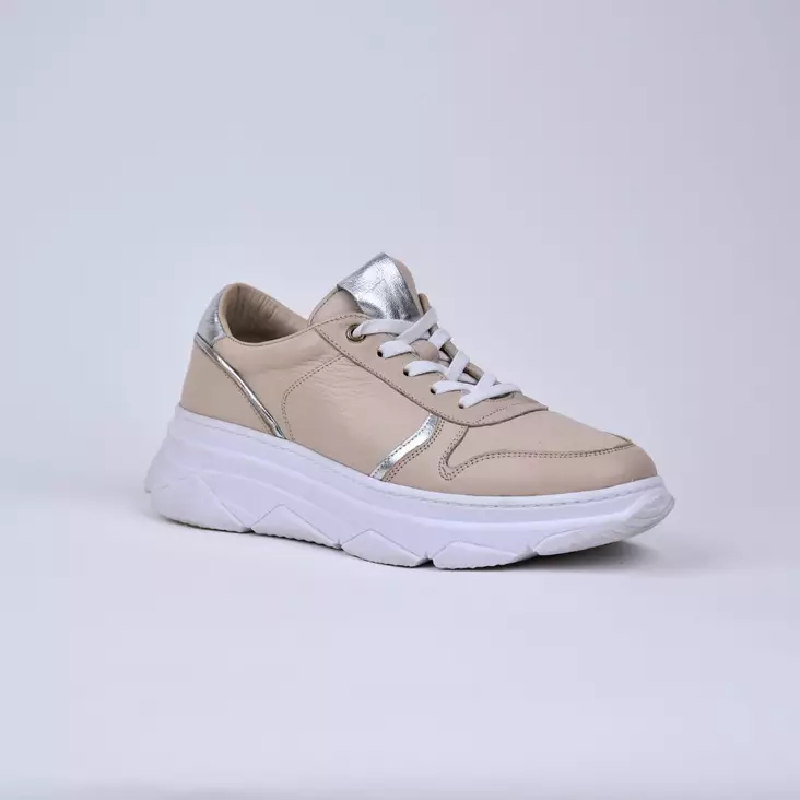 MAGO Tennarit Beige Nahka - Naisten nauhalliset kävelykengät - 031-556-beige - 1