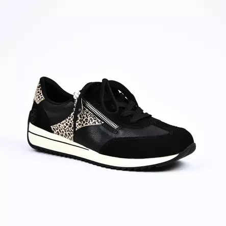 RIEKER Sneakerit Musta Leopardikuosi - Naisten nauhalliset kävelykengät - N1210-00-I - 1