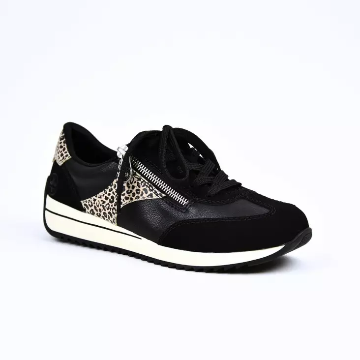 RIEKER Sneakerit Musta Leopardikuosi - Naisten nauhalliset kävelykengät - N1210-00-I - 1