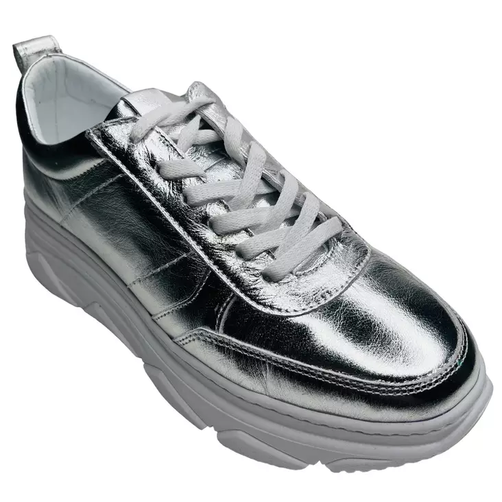 MAGO Tennarit Metallic Silver Nahka - Naisten nauhalliset kävelykengät - 031556-SILVER - 1