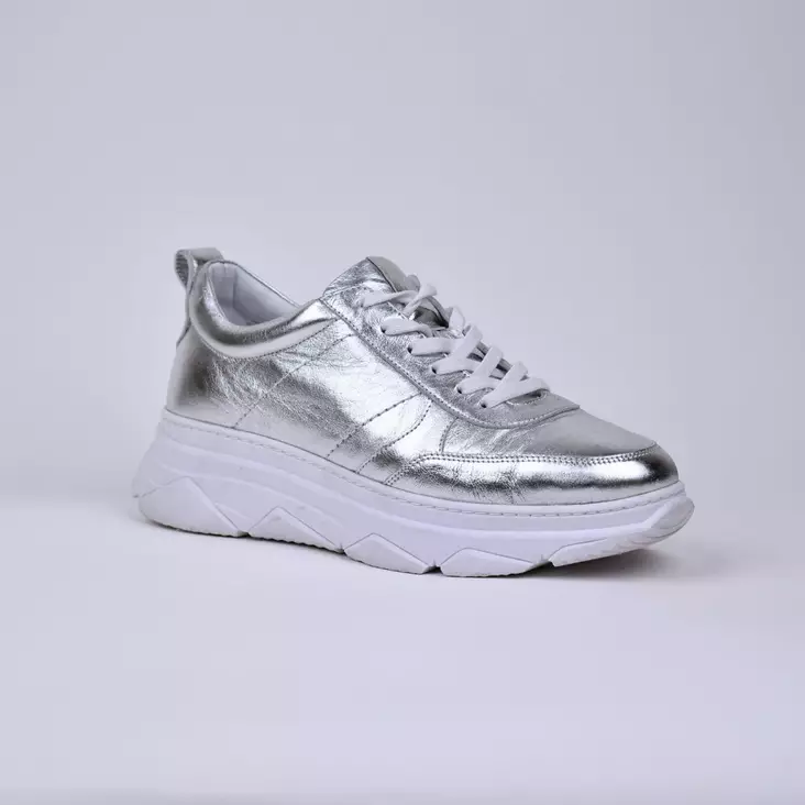 MAGO Tennarit Metallic Silver Nahka - Naisten nauhalliset kävelykengät - 031556-SILVER - 1