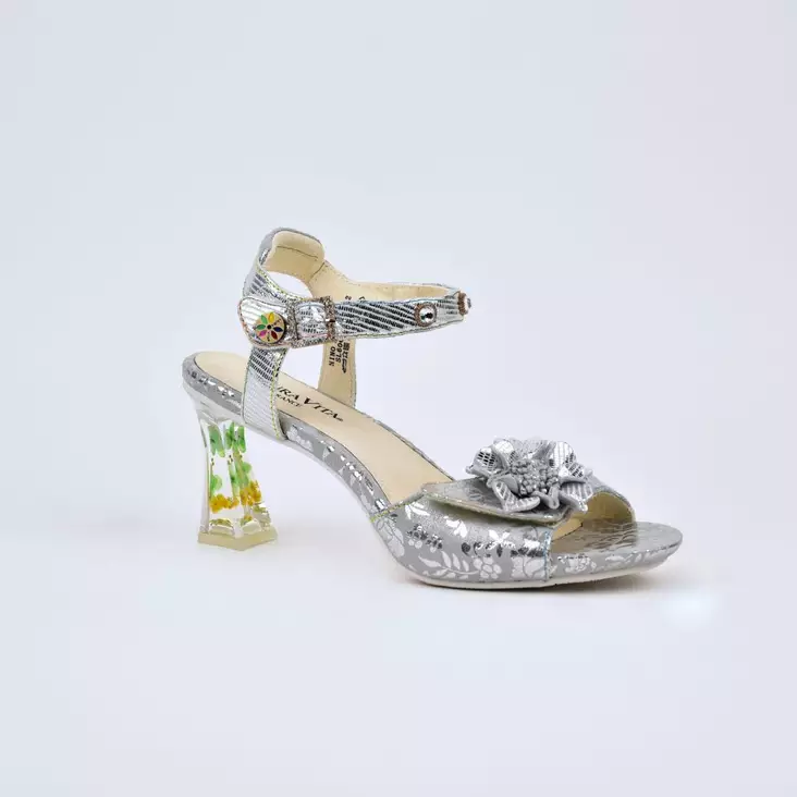 LAURA VITA Nino 324 Juhlakengät Harmaa Nahka/Tekstiili - Naisten remmilliset avokkaat - SL60010-3-ARGENT - 1